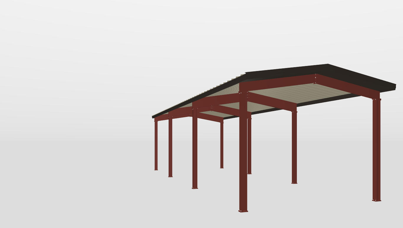 Back Red Iron Gable Style Carport 15'X45'X10-tall