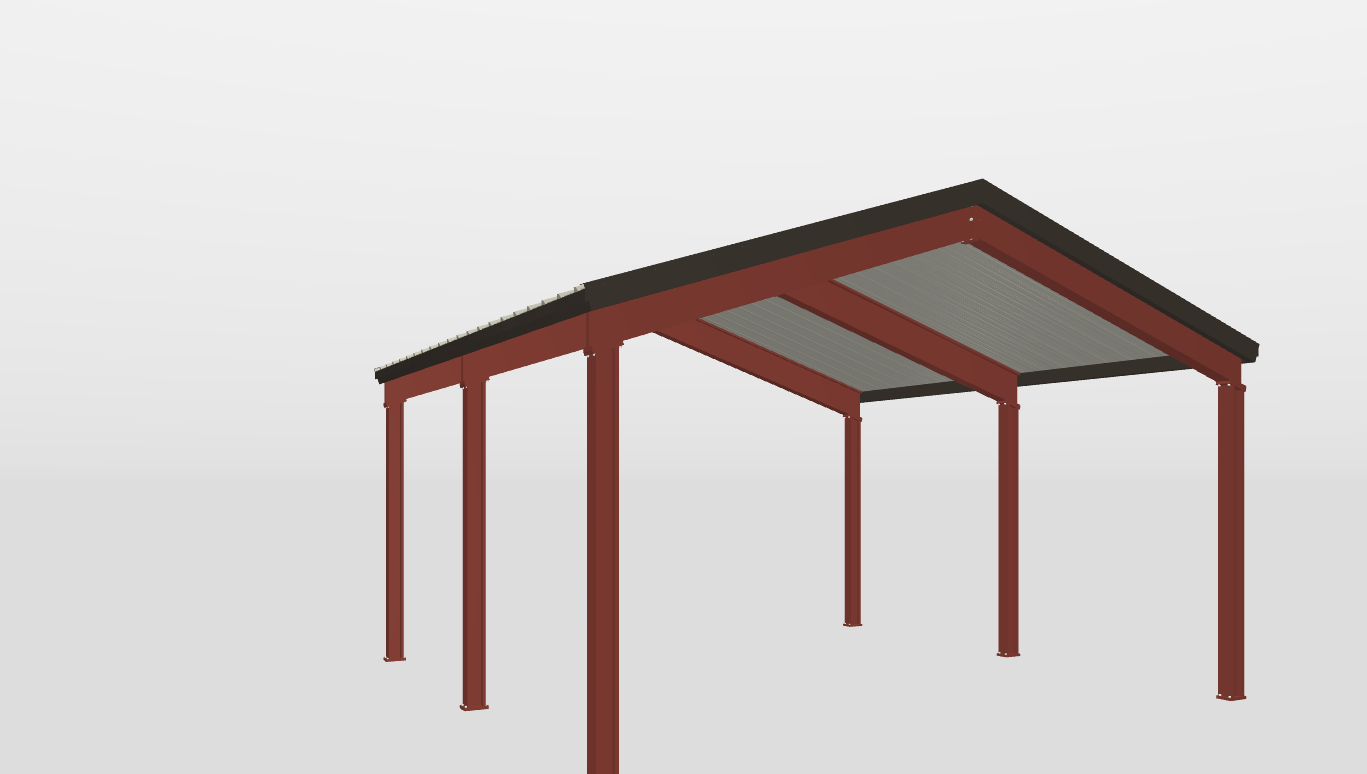 Front Red Iron Gable Style Carport 20'X20'X9-tall