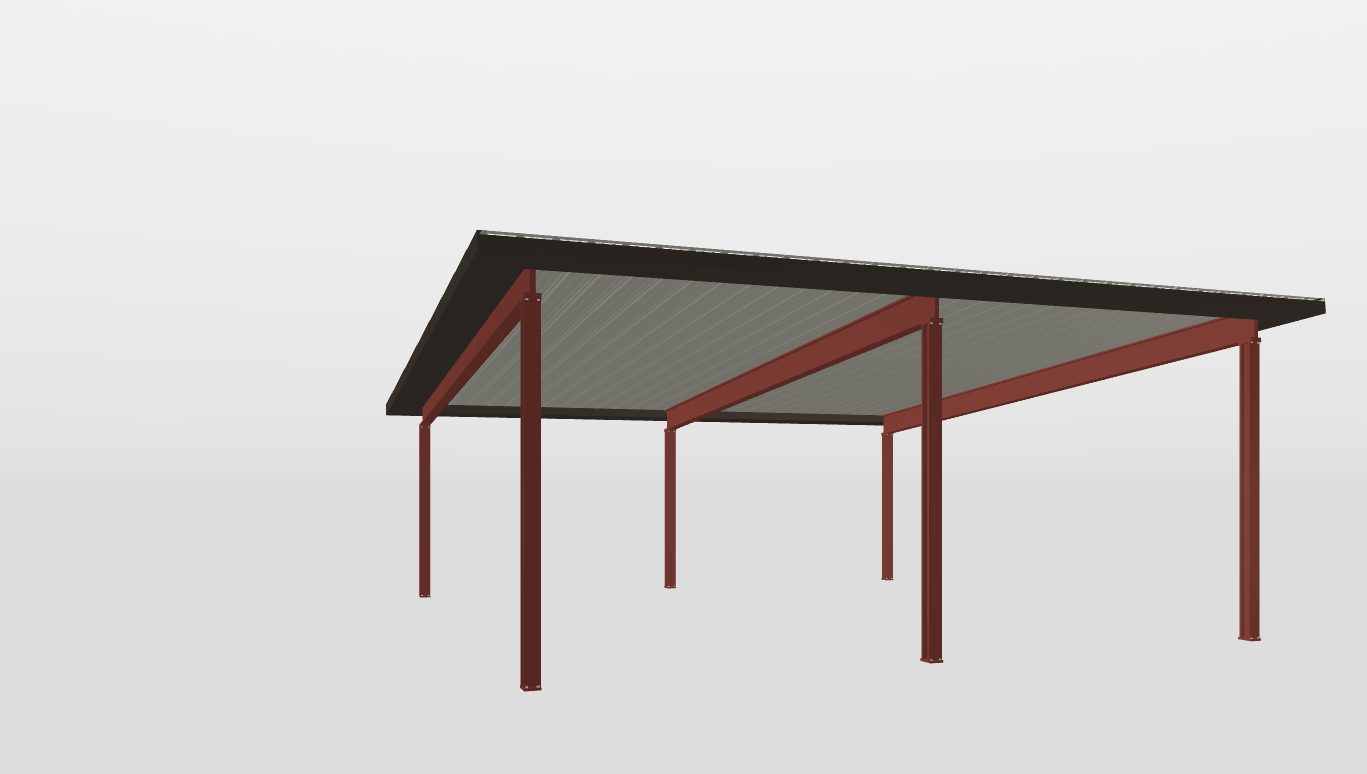 Front Red Iron Single Slope Carport 30'X28'X9-tall-ss