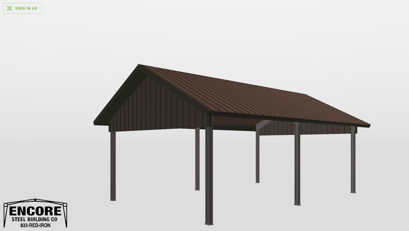 Perspective View Red Iron Gable Style Carport 20'X30'X10-tall