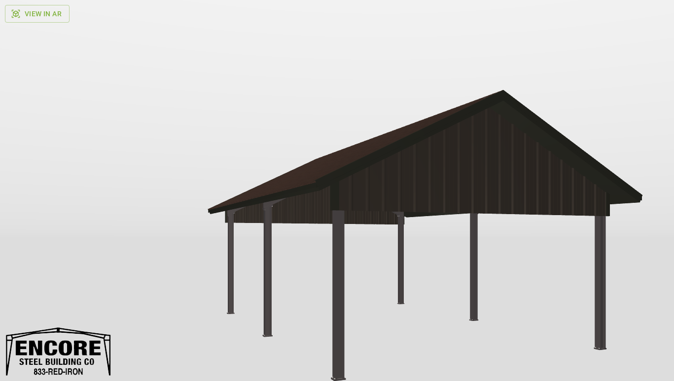 Back Red Iron Gable Style Carport 20'X30'X10-tall