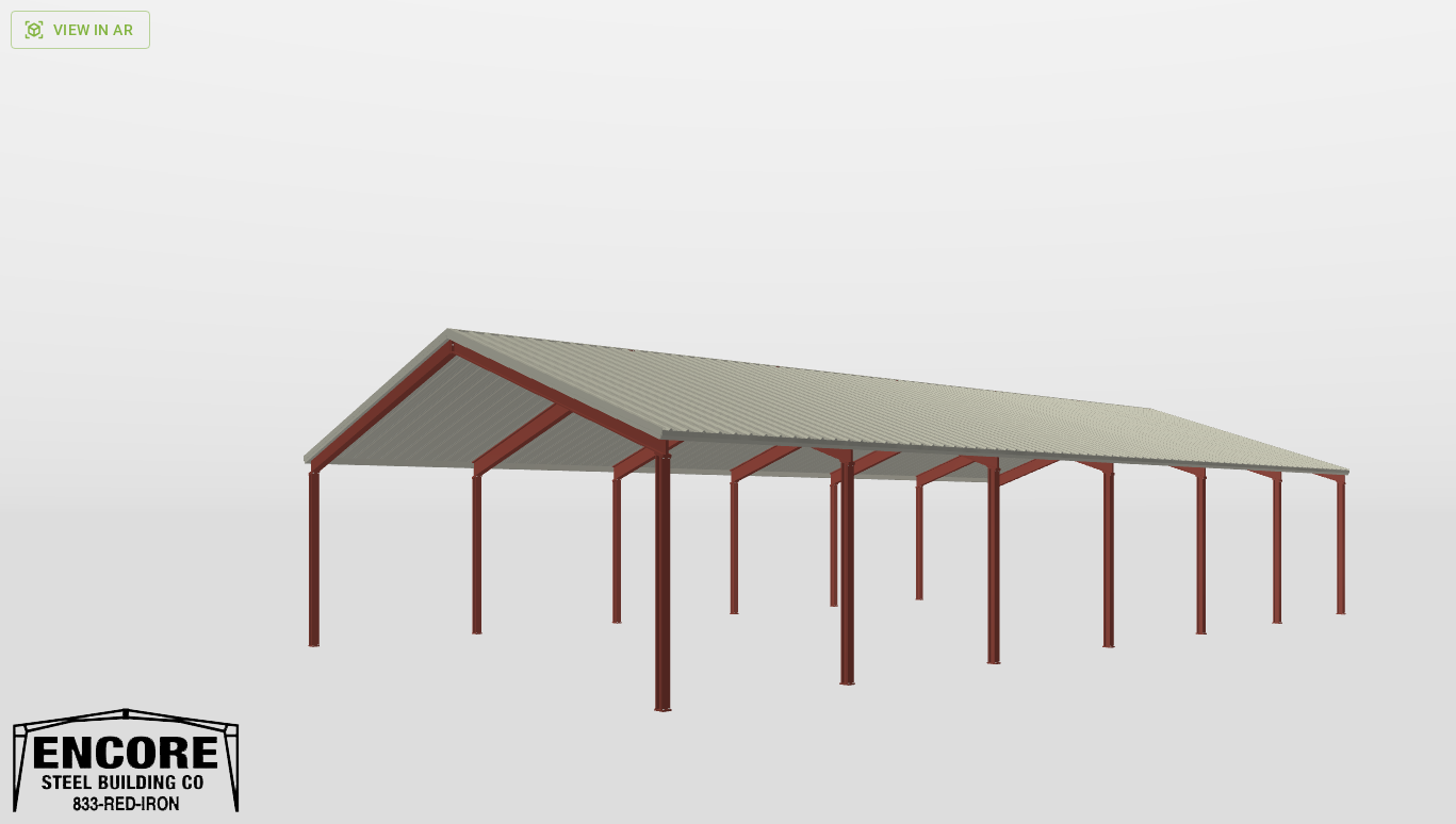 Perspective View Red Iron Gable Style Carport 40'X78'X12-tall