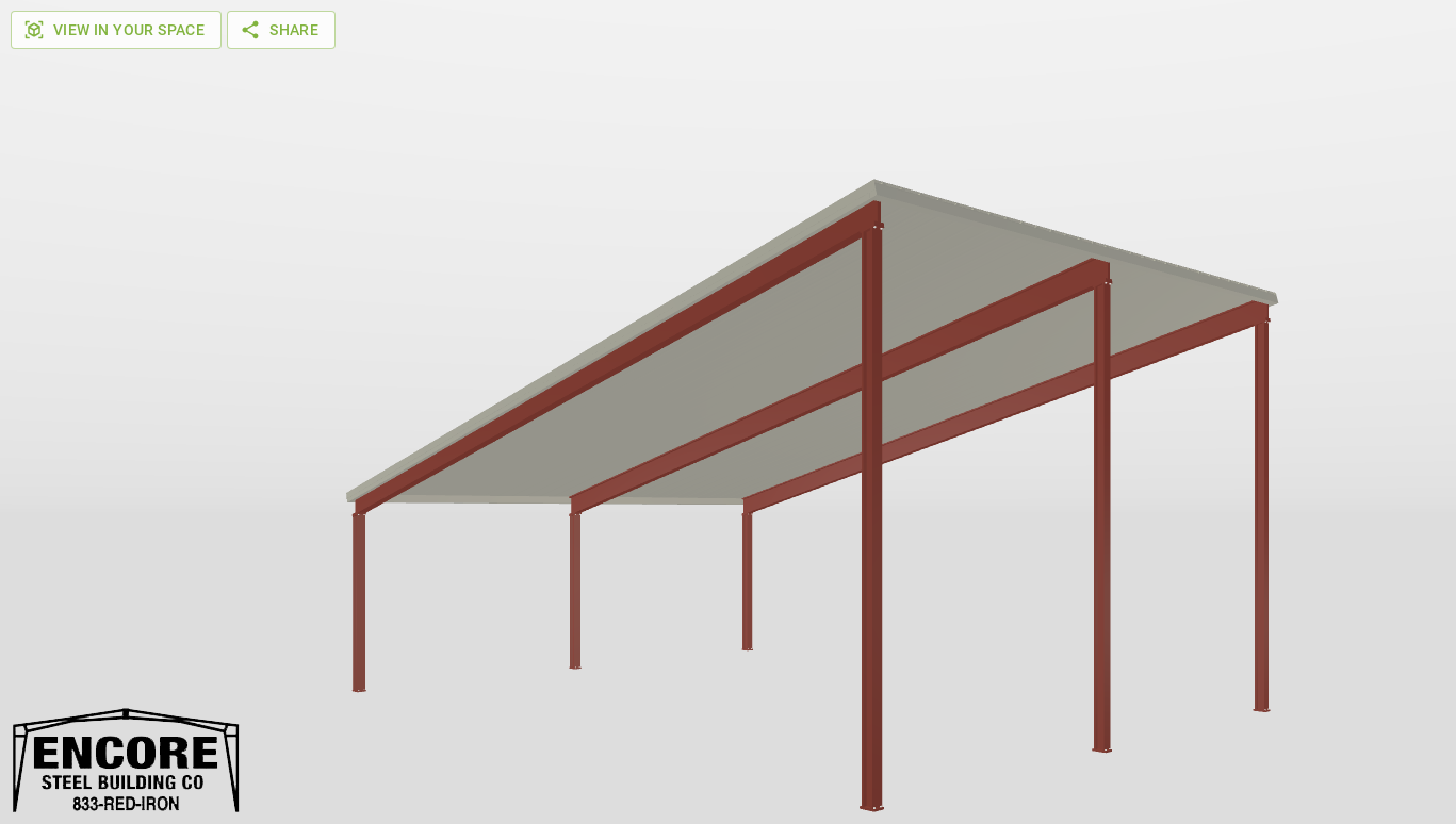 Perspective View Red Iron Single Slope Carport 40'X30'X10-tall-ss