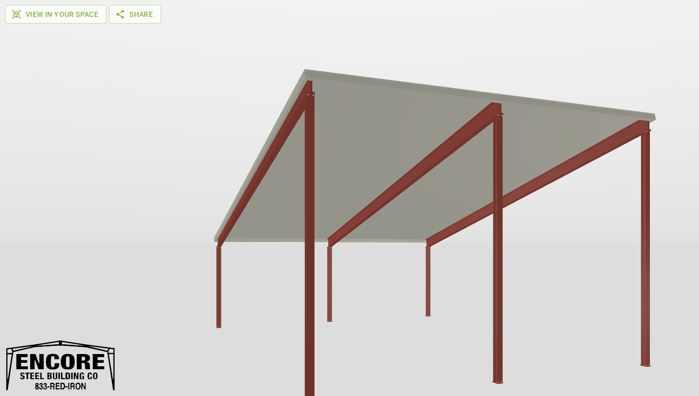 Front Red Iron Single Slope Carport 40'X30'X10-tall-ss