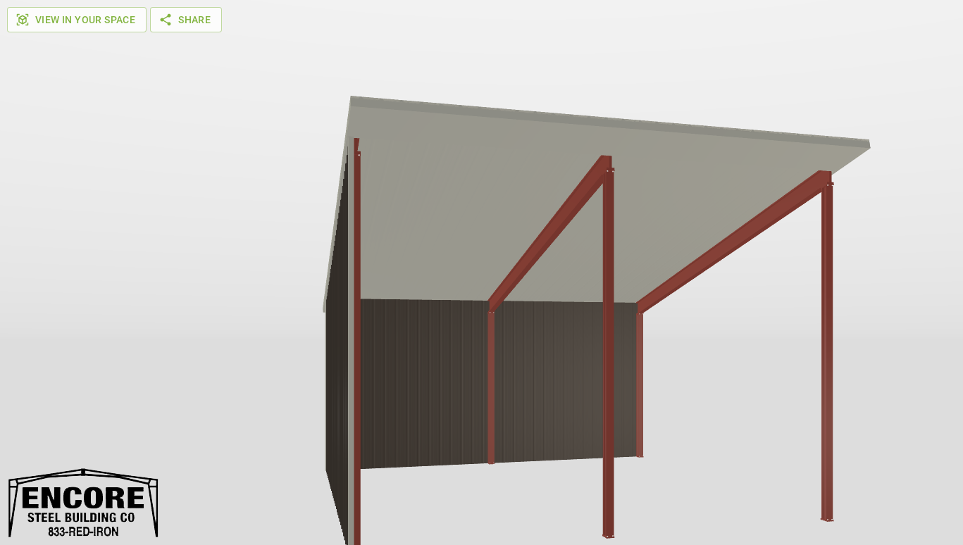 Front Red Iron Single Slope Carport 30'X30'X14-tall-ss