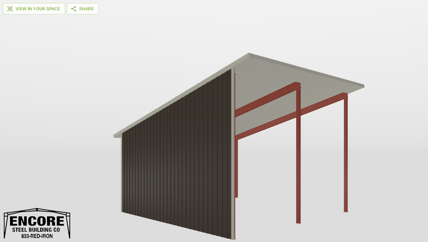 Perspective View Red Iron Single Slope Carport 30'X30'X14-tall-ss