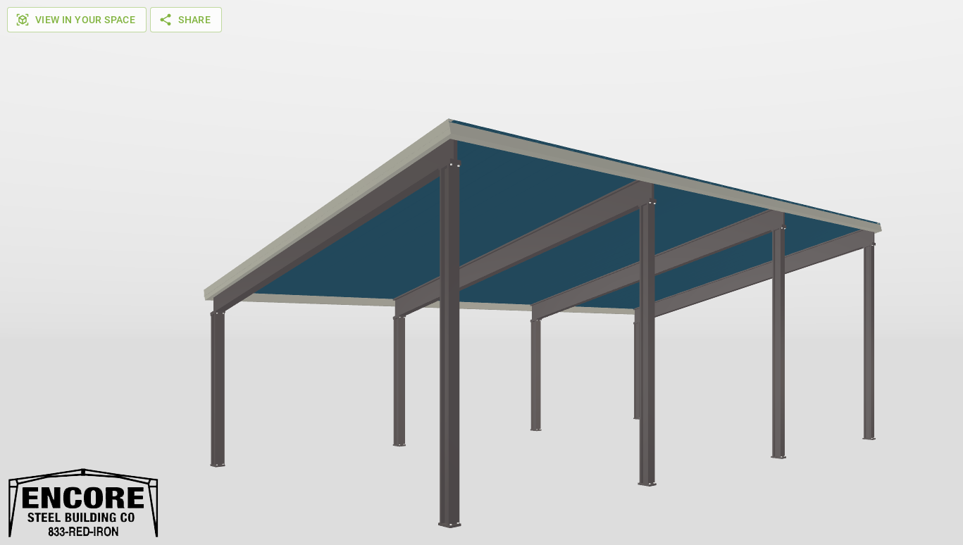 Perspective View Red Iron Single Slope Carport 20'X36'X8-tall-ss