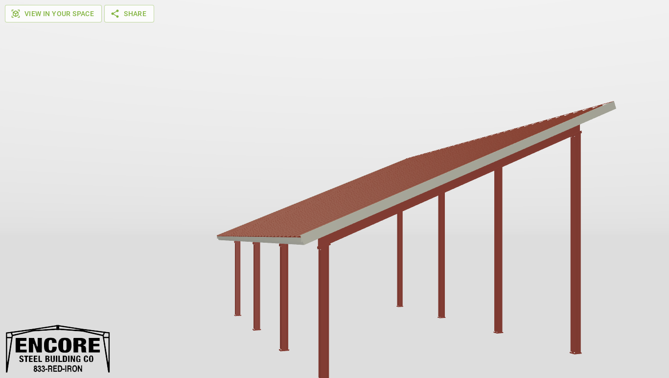 Front Red Iron Single Slope Carport 20'X30'X8-tall-ss