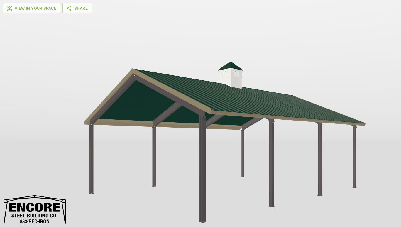 Perspective View Red Iron Gable Style Carport 30'X40'X12-tall