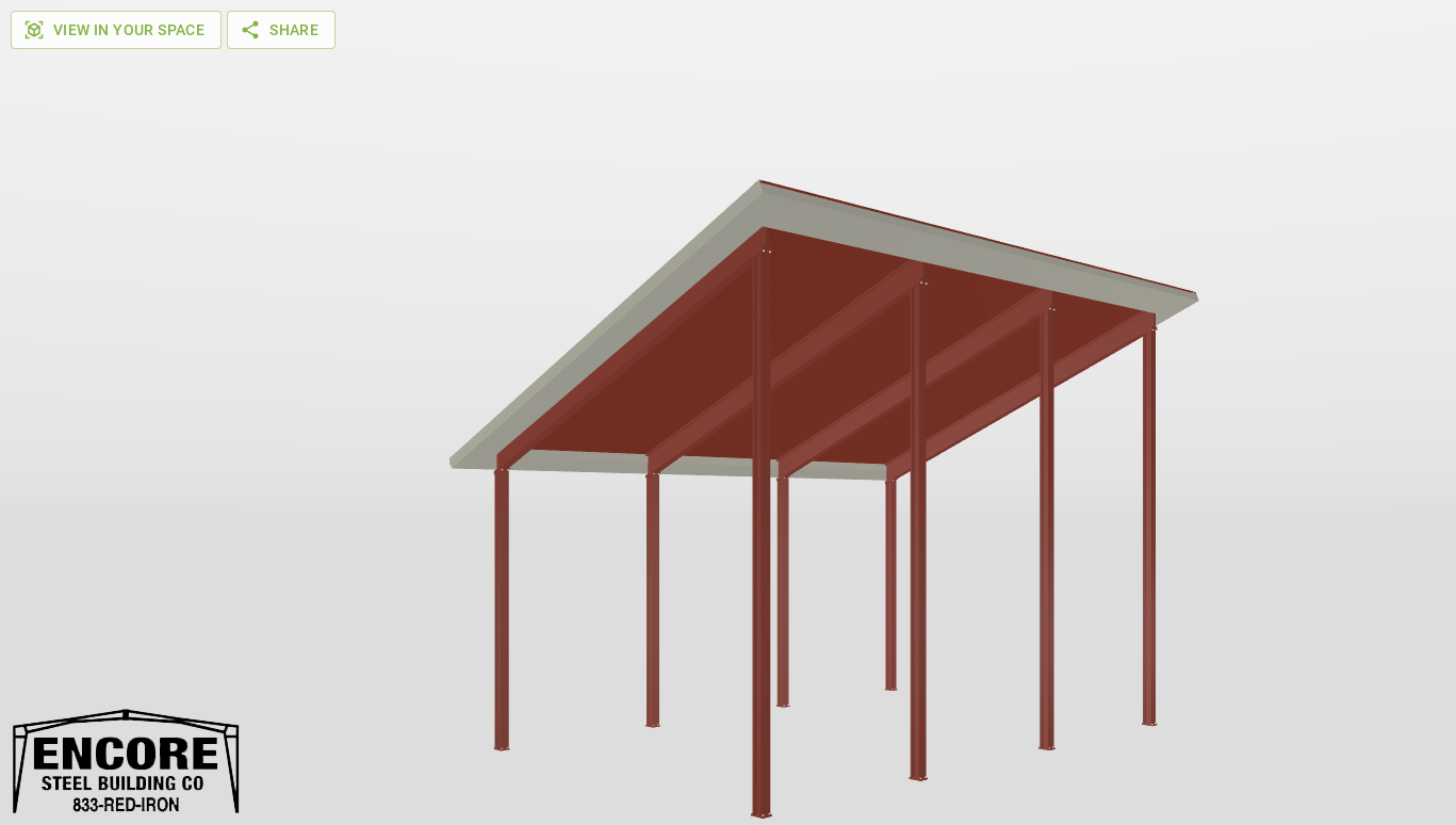 Perspective View Red Iron Single Slope Carport 20'X30'X14-tall-ss