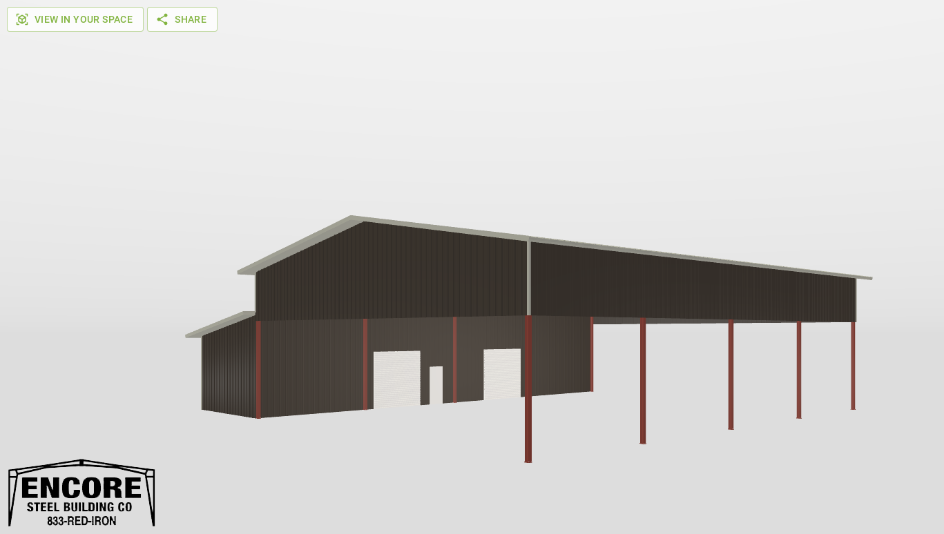 Perspective View Red Iron Gable Style Carport 60'X80'X22-tall
