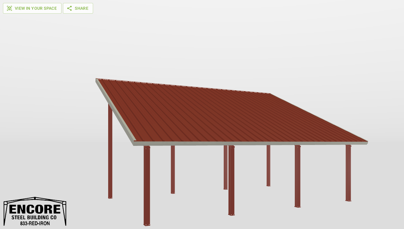 Right Red Iron Single Slope Carport 20'X30'X8-tall-ss