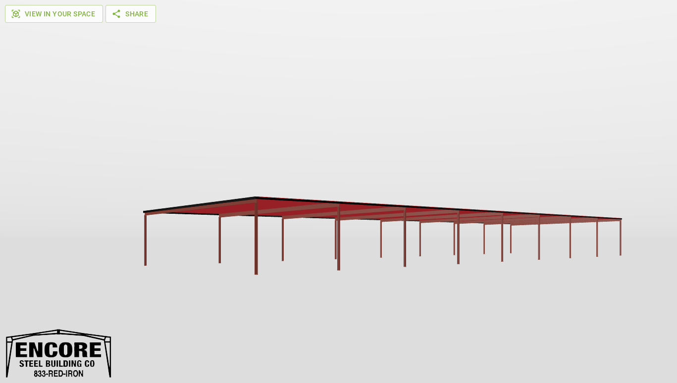 Perspective View Red Iron Single Slope Carport 60'X200'X15-tall-ss