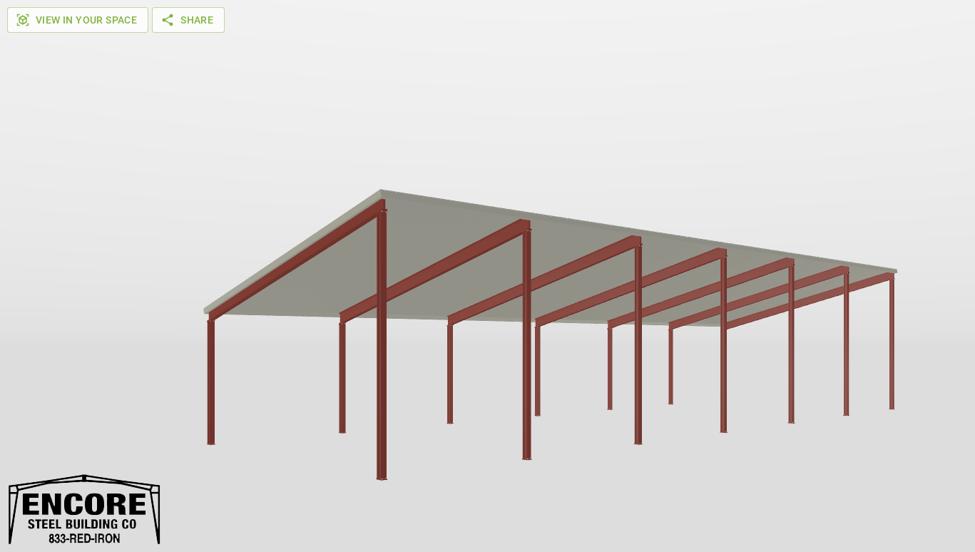 Perspective View Red Iron Single Slope Carport 30'X90'X12-tall-ss