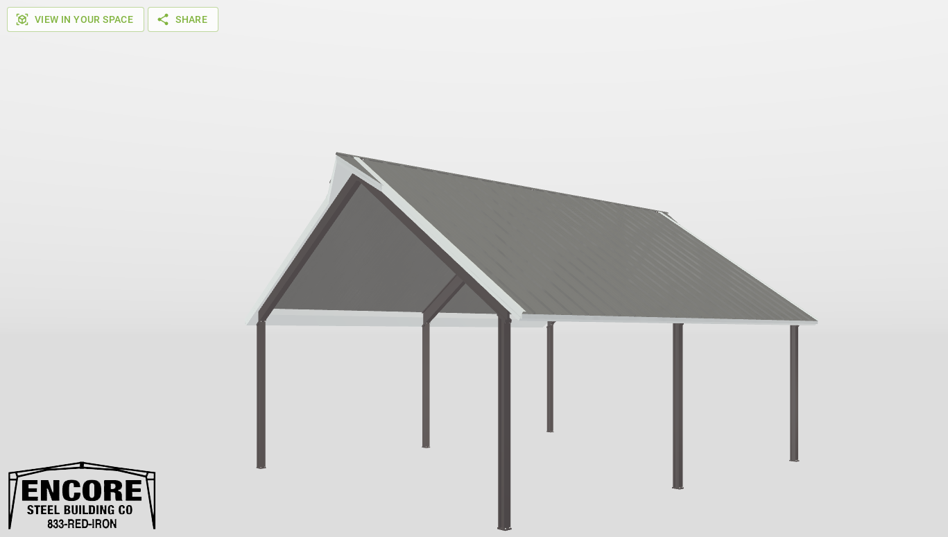 Perspective View Red Iron Gable Style Carport 30'X35'X12-tall