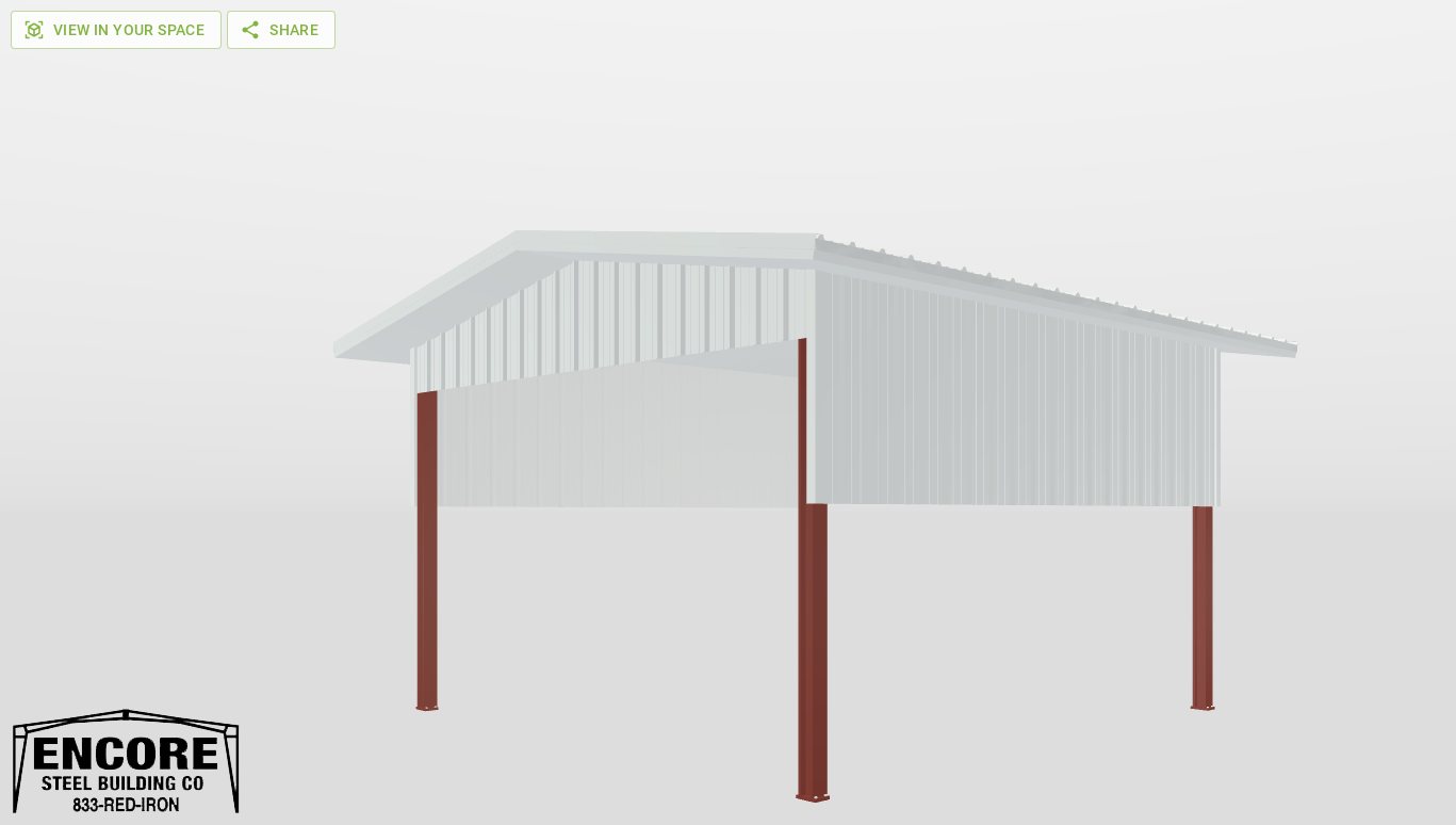 Perspective View Red Iron Gable Style Carport 20'X20'X12-tall