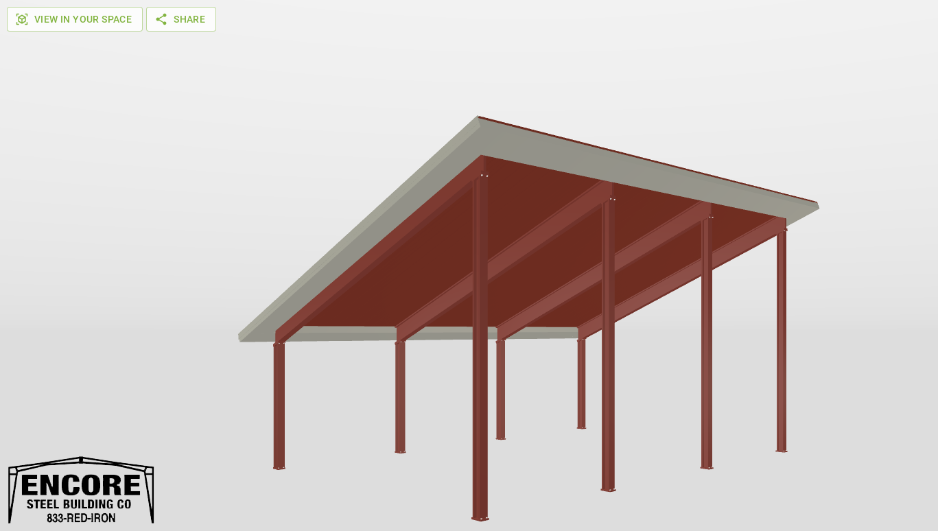 Perspective View Red Iron Single Slope Carport 20'X30'X8-tall-ss