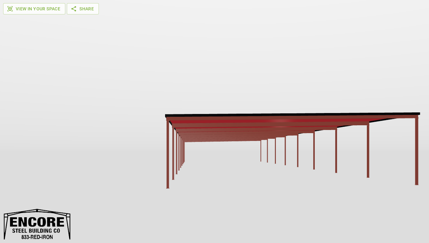 Front Red Iron Single Slope Carport 60'X200'X15-tall-ss