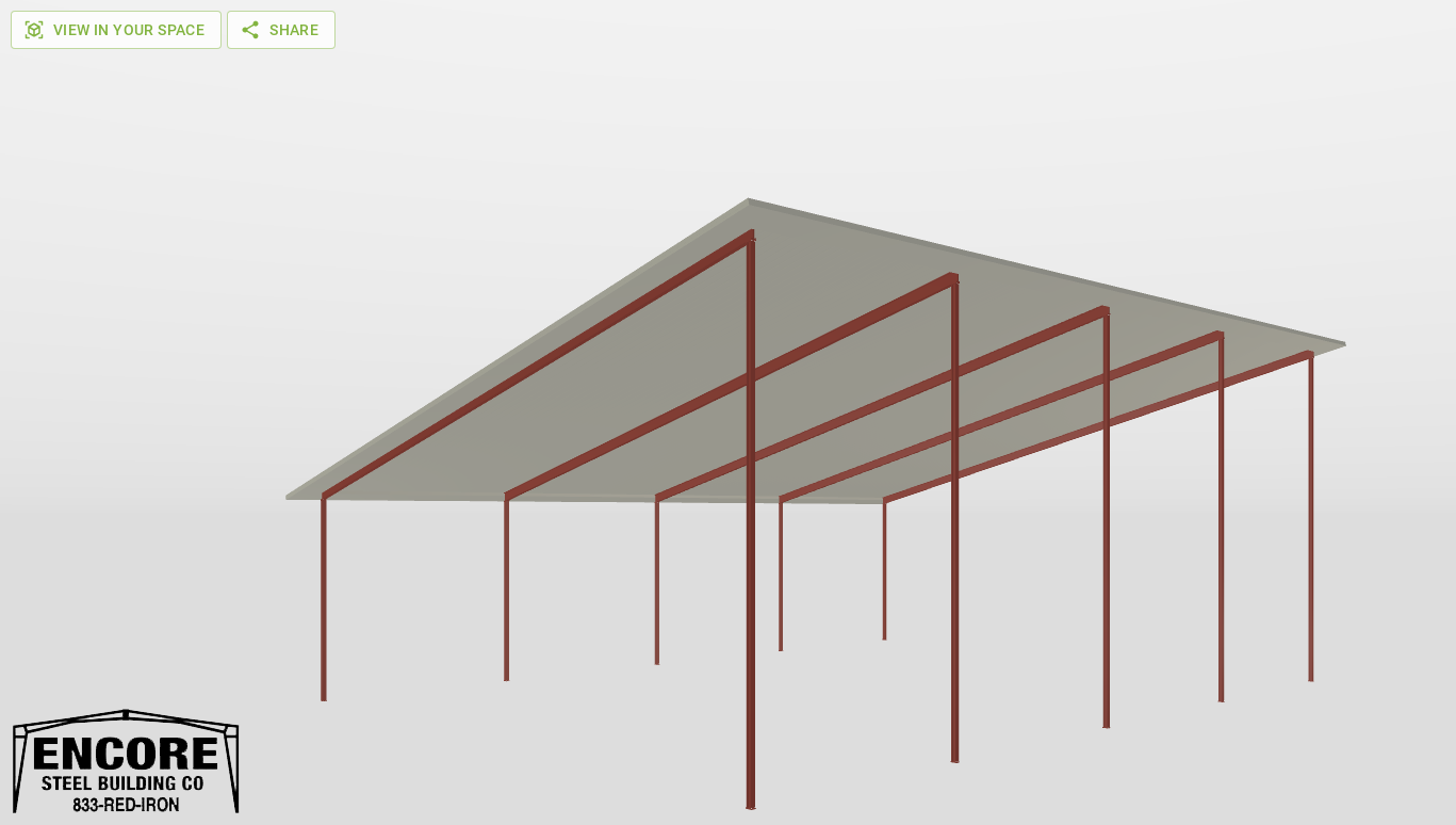 Perspective View Red Iron Single Slope Carport 80'X105'X25-tall-ss