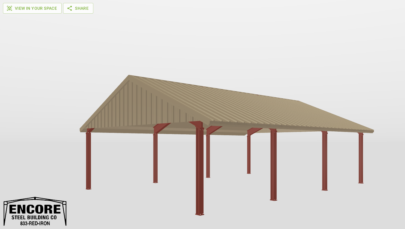 Perspective View Red Iron Gable Style Carport 25'X35'X8-tall