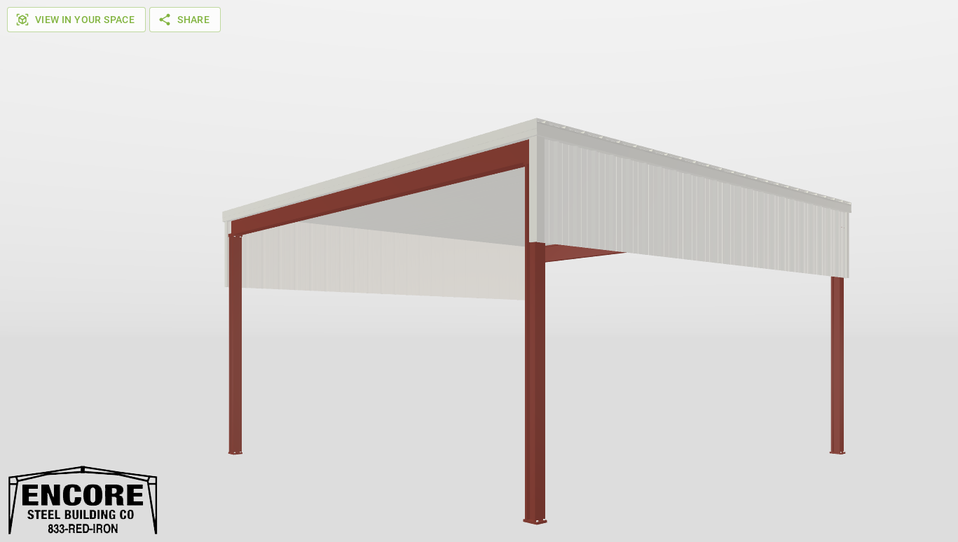 Perspective View Red Iron Single Slope Carport 24'X24'X12-tall-ss