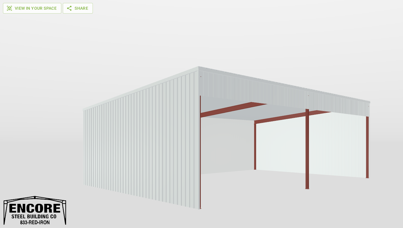 Perspective View Red Iron Single Slope Carport 40'X60'X16-tall-ss