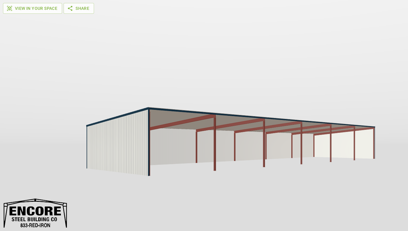 Perspective View Red Iron Single Slope Carport 40'X150'X14-tall-ss