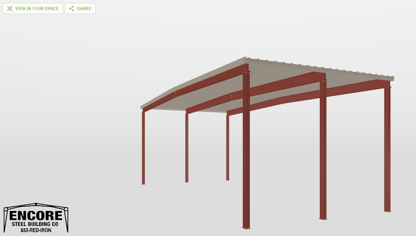 Front Red Iron Gable Style Carport 45'X20'X15-tall