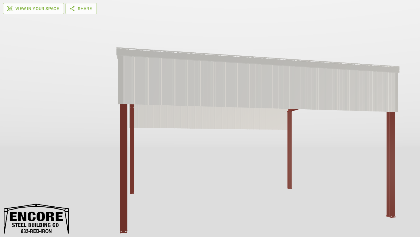 Front Red Iron Single Slope Carport 24'X24'X12-tall-ss