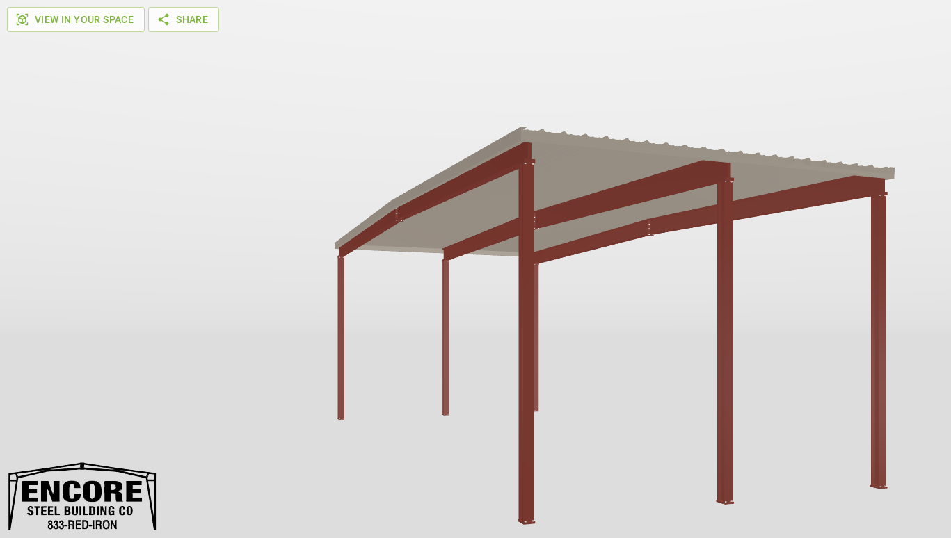 Back Red Iron Gable Style Carport 45'X20'X15-tall