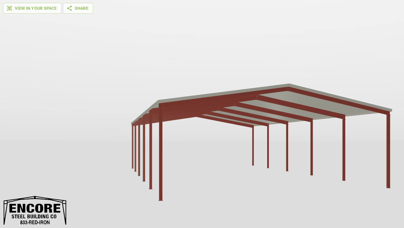 Back Red Iron Gable Style Carport 50'X75'X16-tall