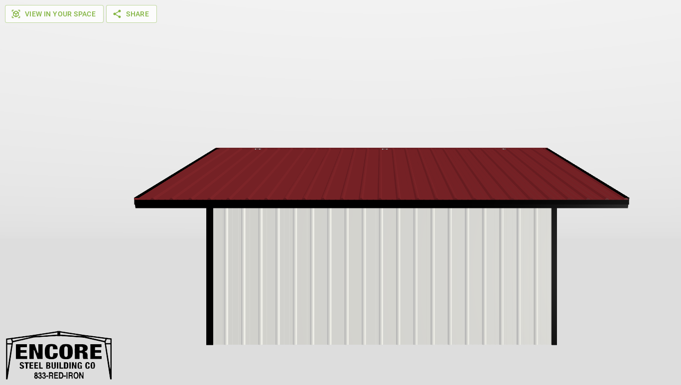 Back Red Iron Gable Style Carport 24'X20'X8-tall