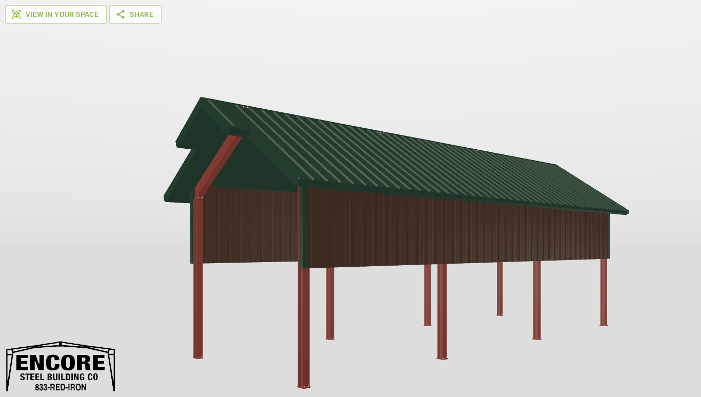 Perspective View Red Iron Gable Style Carport 14'X40'X12-tall