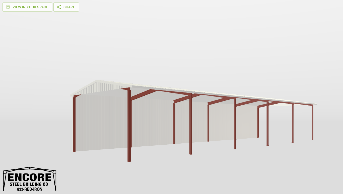 Perspective View Red Iron Gable Style Carport 30'X100'X16-tall