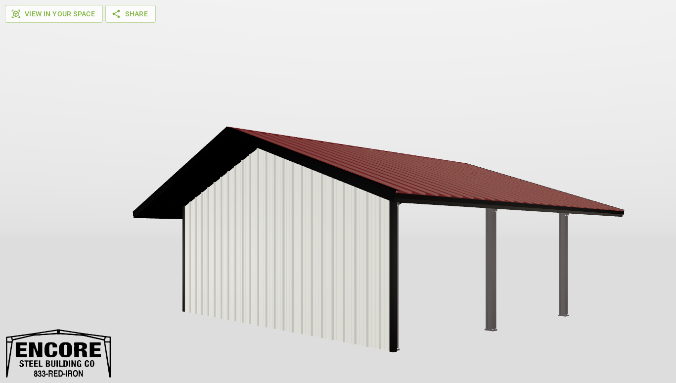 Perspective View Red Iron Gable Style Carport 24'X20'X8-tall