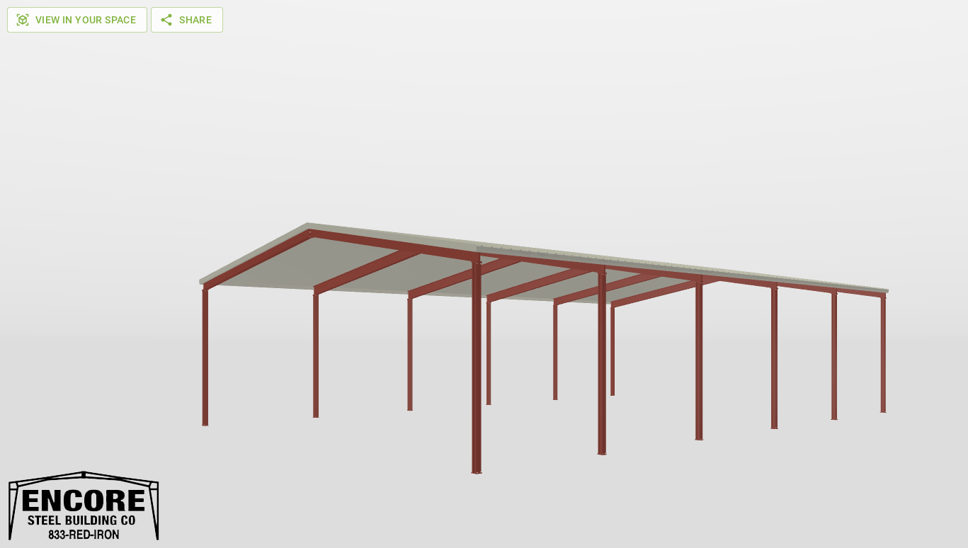 Perspective View Red Iron Gable Style Carport 50'X75'X16-tall