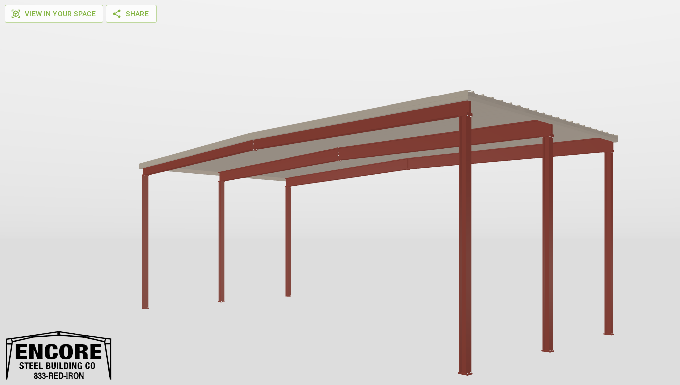 Perspective View Red Iron Gable Style Carport 45'X20'X15-tall