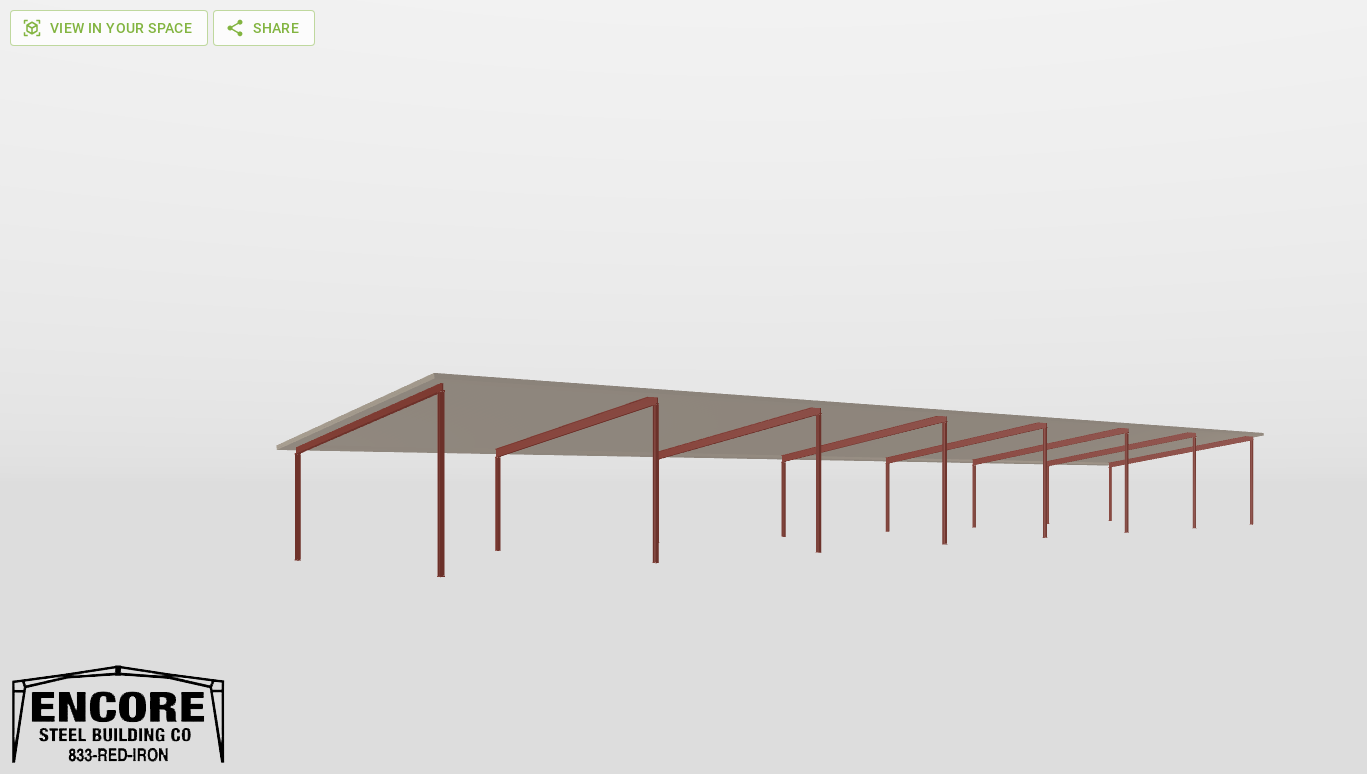 Perspective View Red Iron Single Slope Carport 35'X200'X13-tall-ss