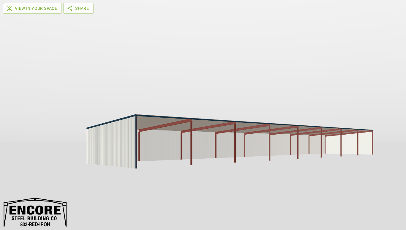 Perspective View Red Iron Single Slope Carport 40'X200'X14-tall-ss