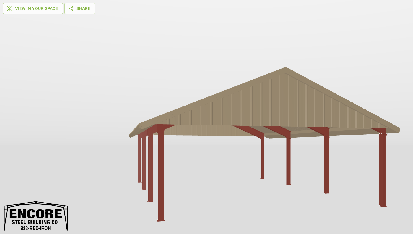 Front Red Iron Gable Style Carport 25'X35'X8-tall