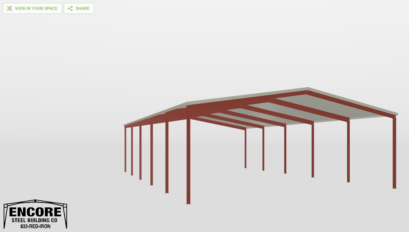 Front Red Iron Gable Style Carport 50'X75'X16-tall