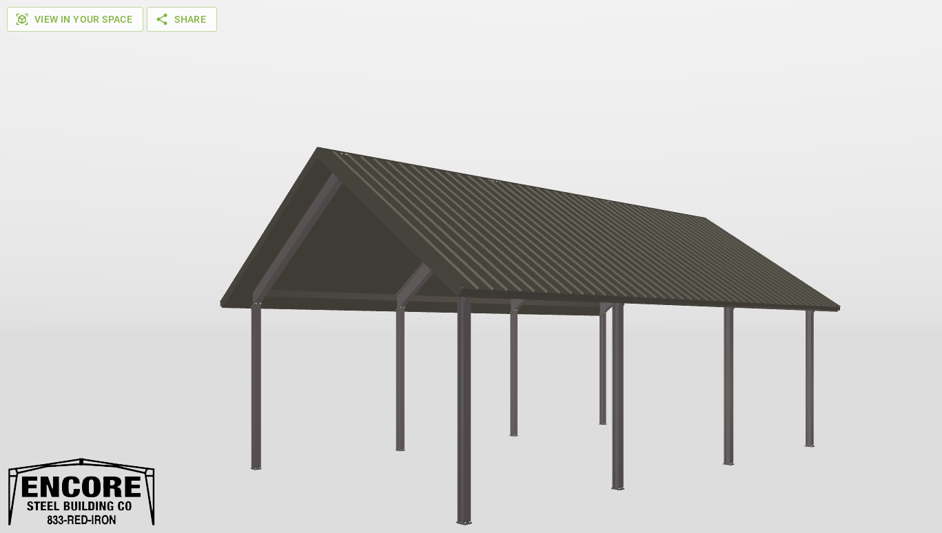 Perspective View Red Iron Gable Style Carport 24'X40'X12-tall