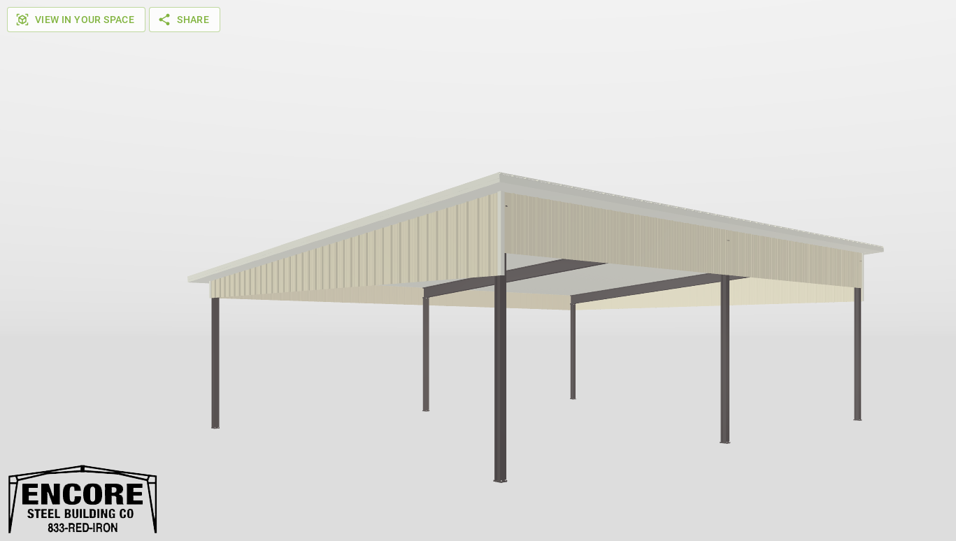 Perspective View Red Iron Single Slope Carport 40'X50'X13-tall-ss