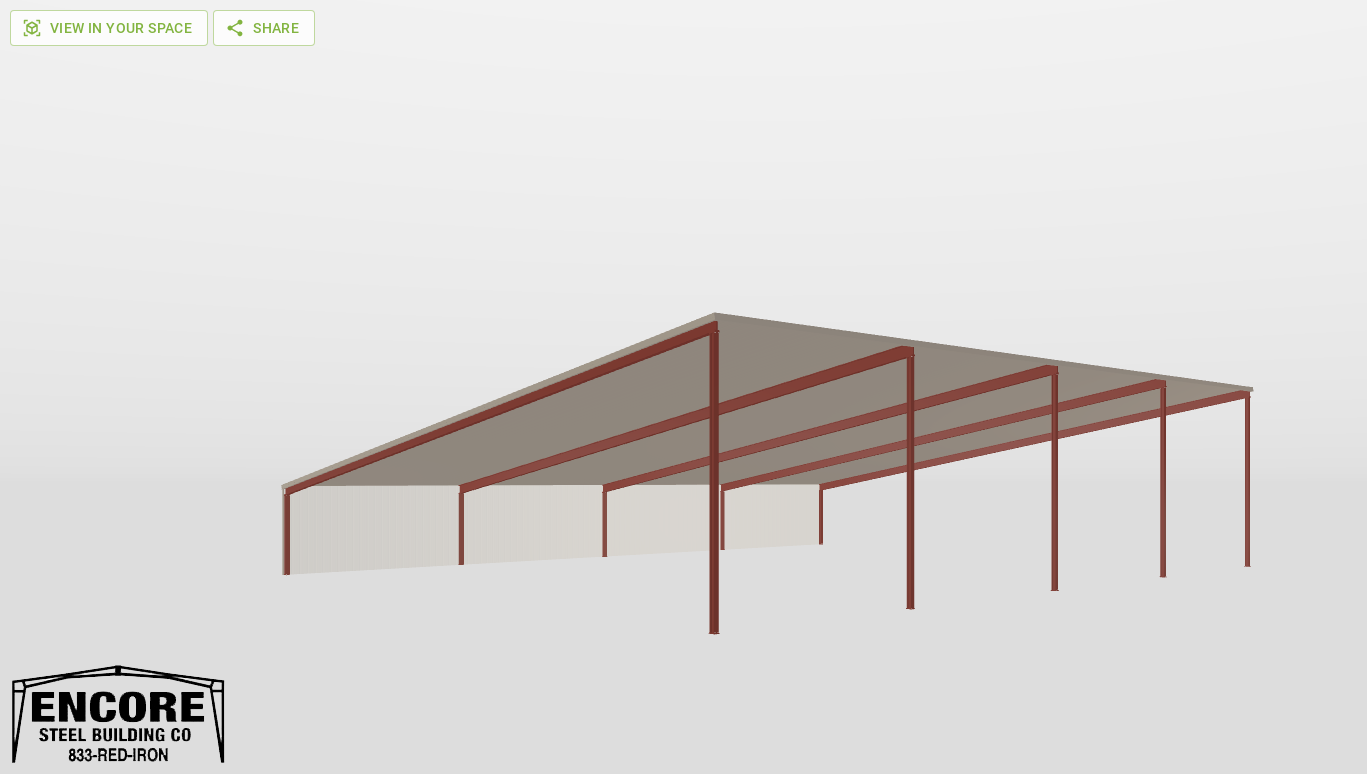 Perspective View Red Iron Single Slope Carport 80'X100'X10-tall-ss