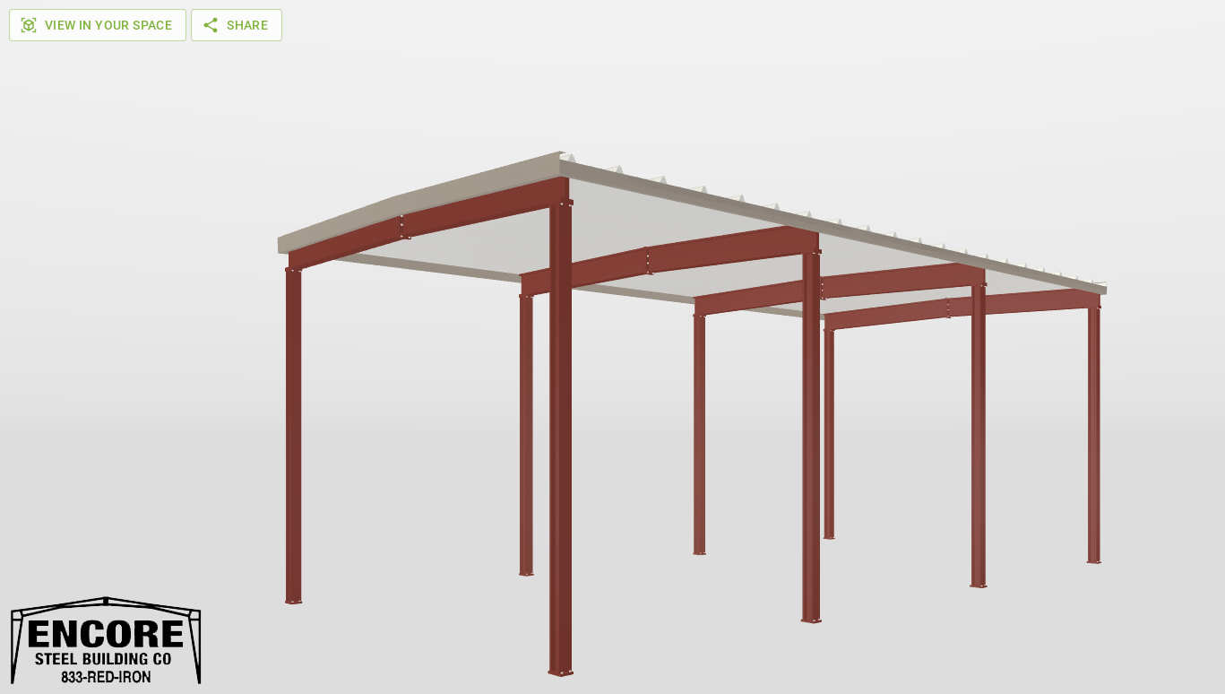 Perspective View Red Iron Gable Style Carport 20'X40'X15-tall