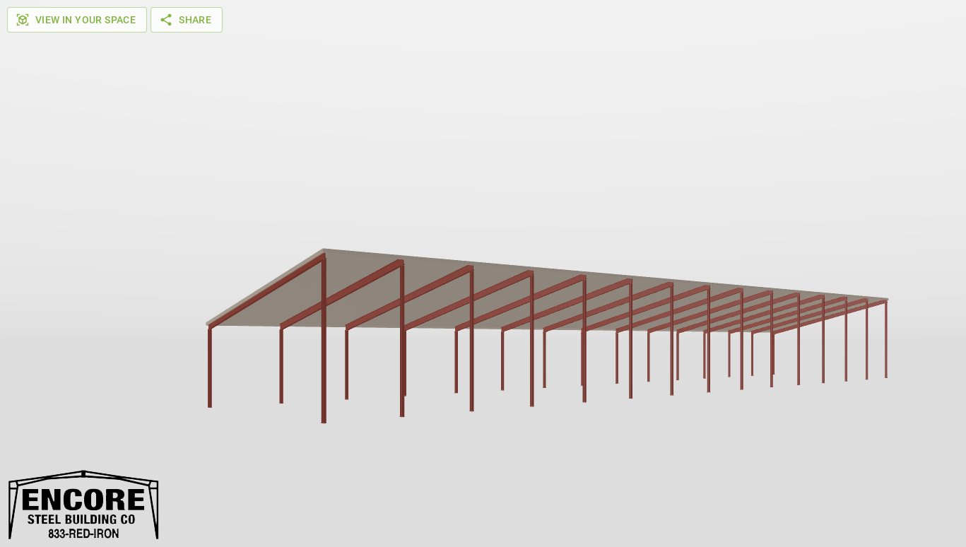 Perspective View Red Iron Single Slope Carport 40'X200'X14-tall-ss