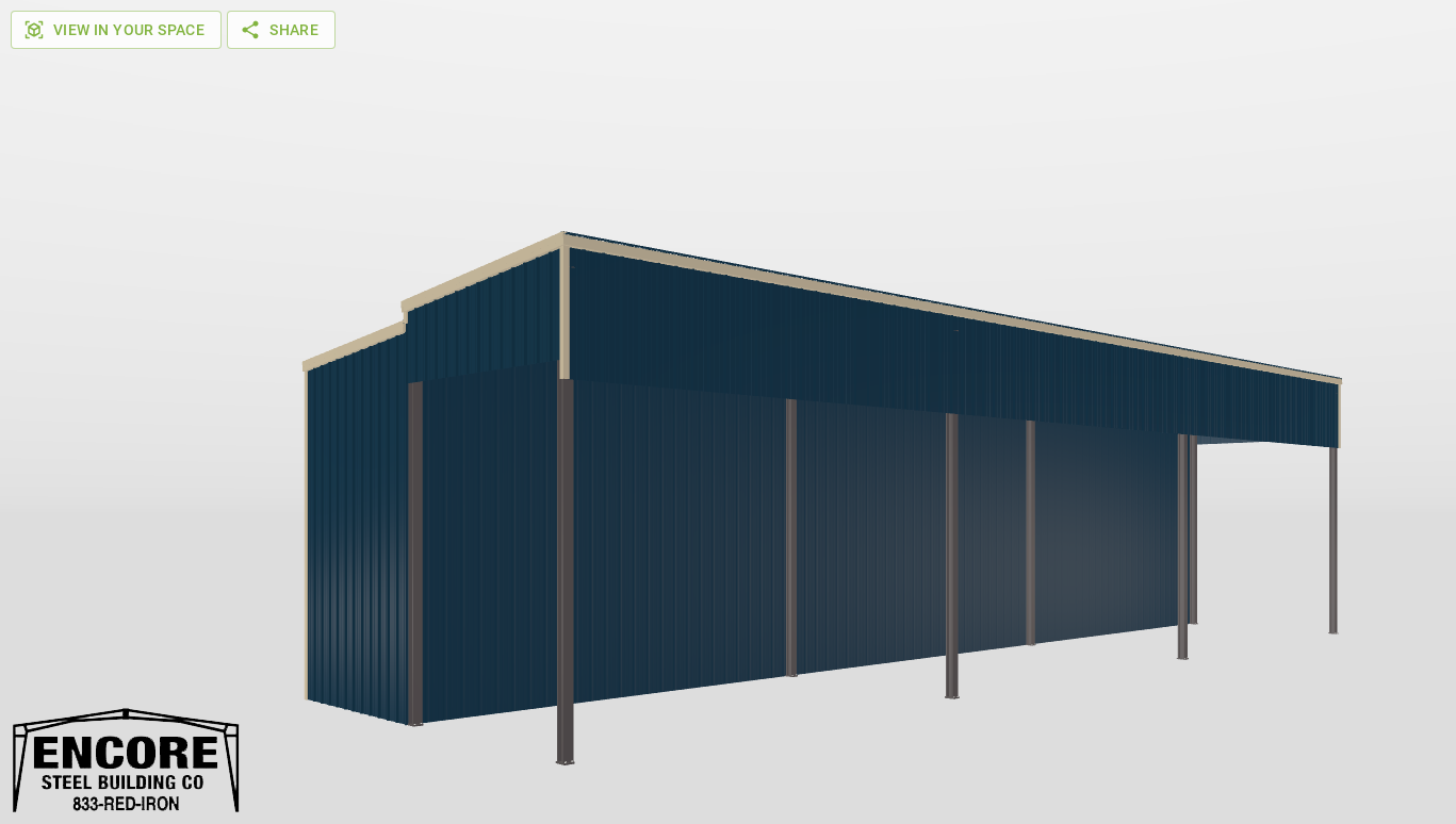 Perspective View Red Iron Single Slope Carport 14'X80'X20-tall-ss