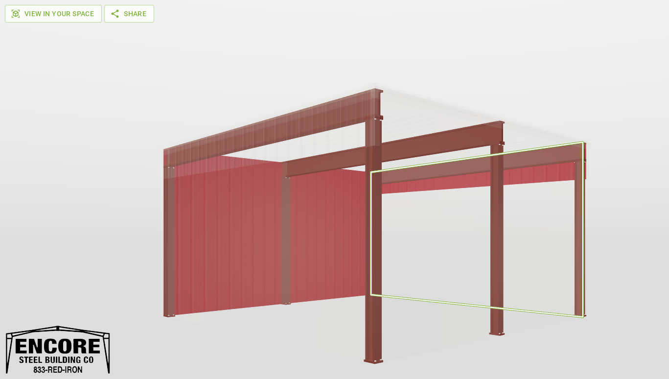 Frame Red Iron Single Slope Carport 20'X20'X10-tall-ss