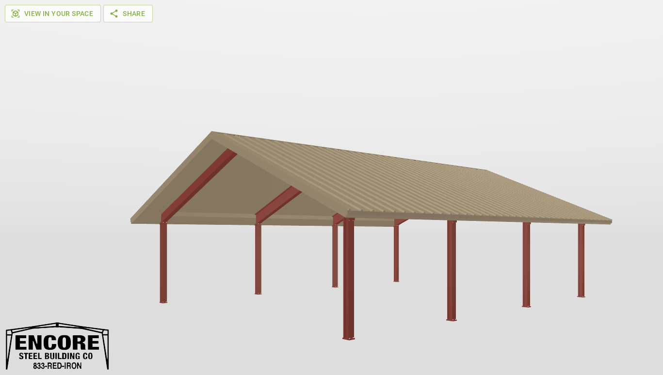 Perspective View Red Iron Gable Style Carport 28'X35'X8-tall