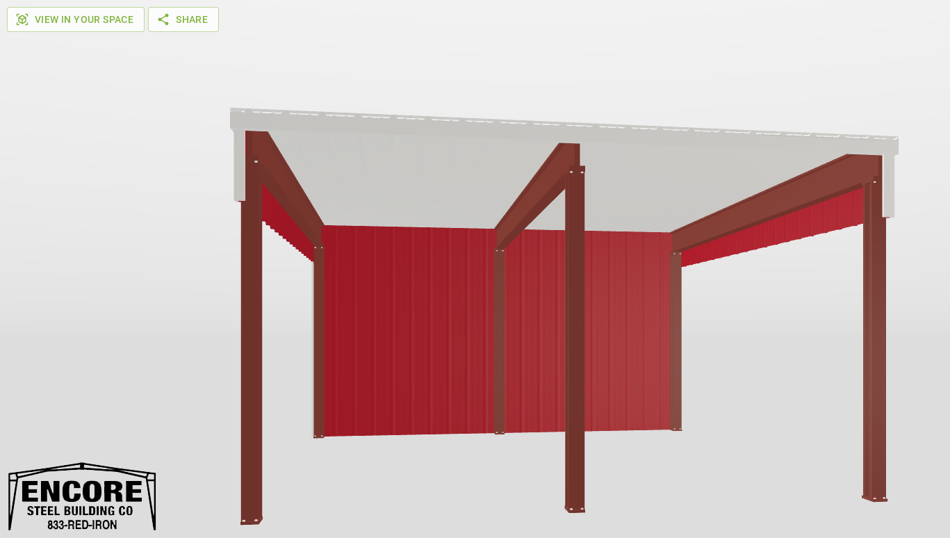 Front Red Iron Single Slope Carport 20'X20'X10-tall-ss